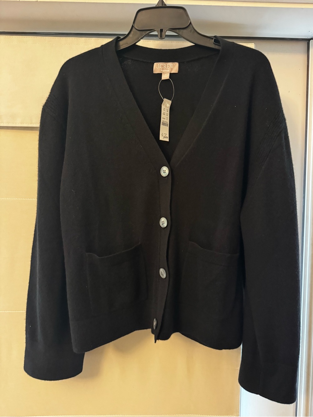 J. Crew Black V-Neck Button Front Cardigan with Patch Pockets